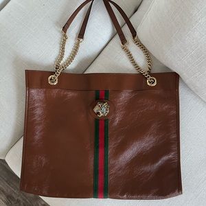 GUCCI LEATHER WEB RAJAH TOTE LARGE